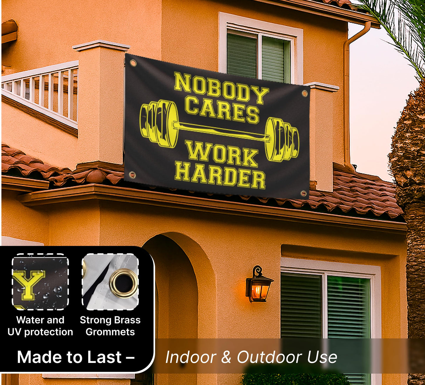 3x5 Feet Nobody Cares Work Harder Polyester Flag with 4 Grommets - Fade Resistant Single Sided Flag for Yard - Stay Motivated with Cool Art