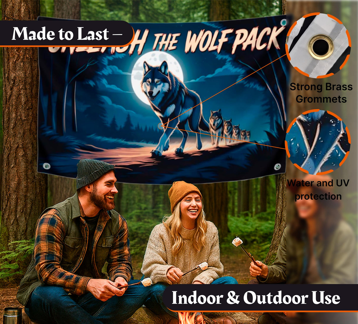 3x5 Feet Cool Wolf Quote Flag "Unleash the Wolf Pack" with 4 Brass Grommets - Flag with the Image of the Wolfes Pack for Wall Decoration