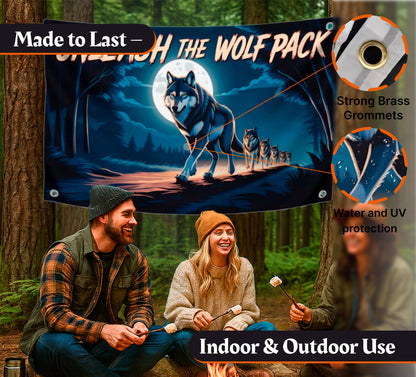 3x5 Feet Cool Wolf Quote Flag "Unleash the Wolf Pack" with 4 Brass Grommets - Flag with the Image of the Wolfes Pack for Wall Decoration