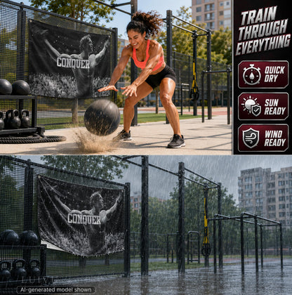 3x5 ft Schwarzenegger Conquer Flag – Motivational Gym Banner