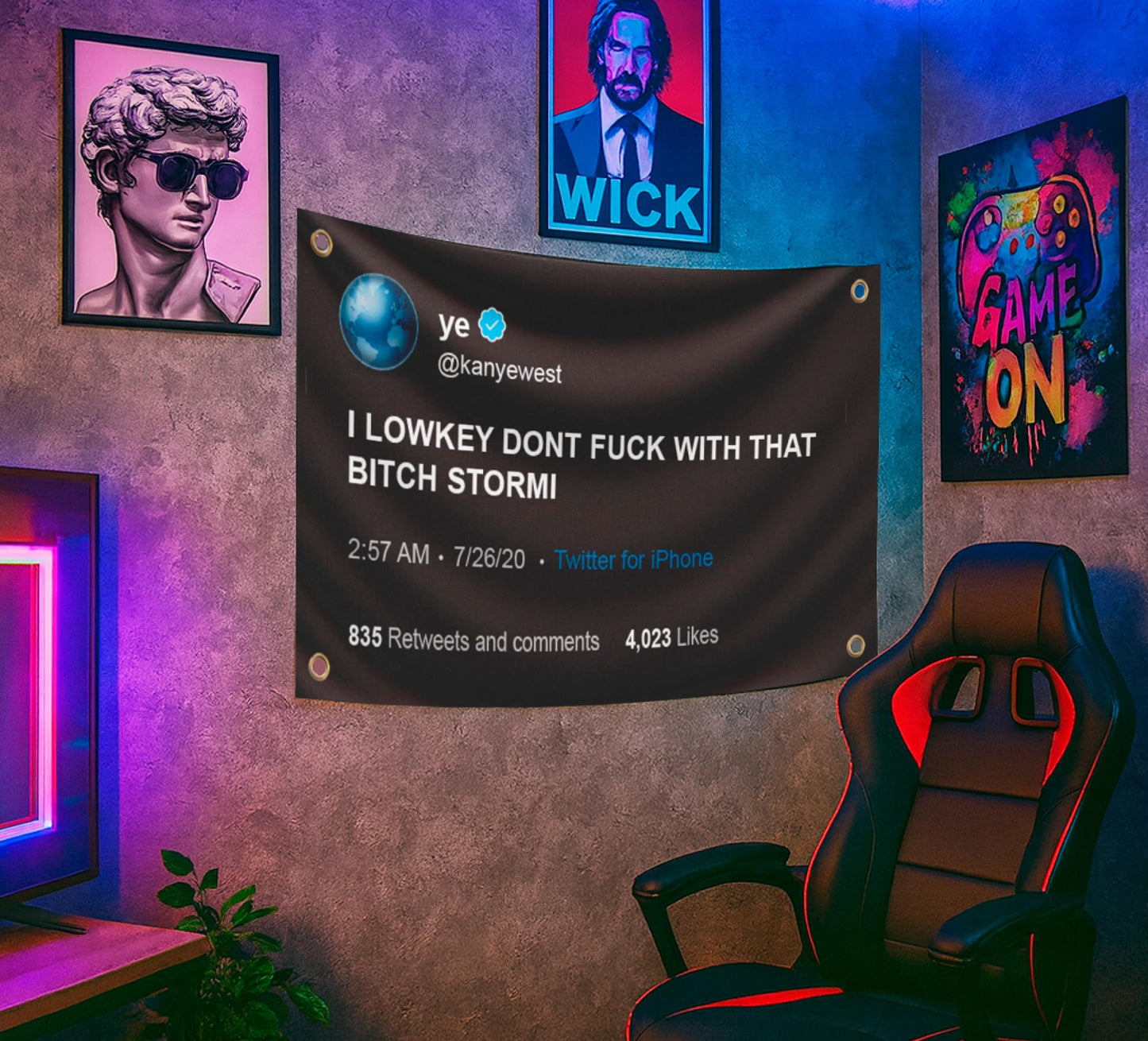 3x5 Ft I Lowkey Don't  With That Bitch Stormi Fake Tweet Polyester Flags - Funny Meme Single Sided Flag Tapestry with 4 Grommets - College Dorm Room