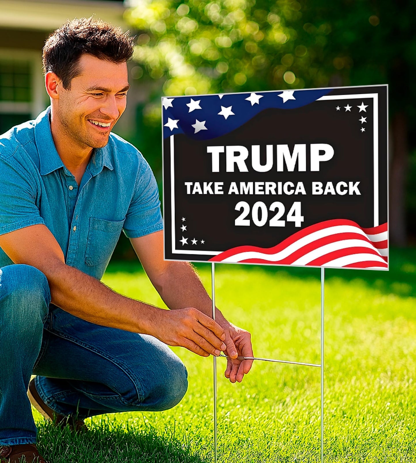 Pack of 3 2024 Yard Plastic Sign - 12x16 Coroplast Donald 2024 Yard Sign With H-Stakes Double Sided - President Take America Back