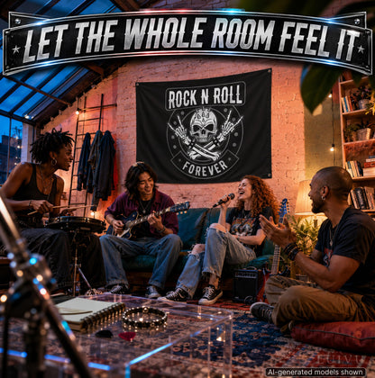 3x5 ft Rock N Roll Forever Skull Flag – Music Man Cave Banner