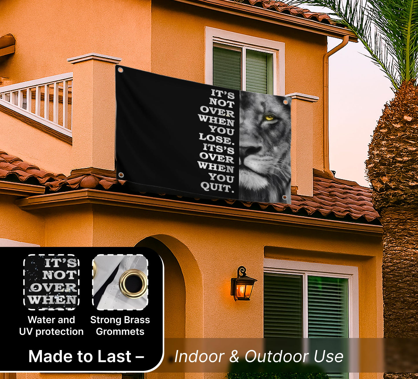 3x5 Feet Motivational Lion Wall Art with Four Brass Grommets - Cool Motivational Inspirational Poster for Men and Women