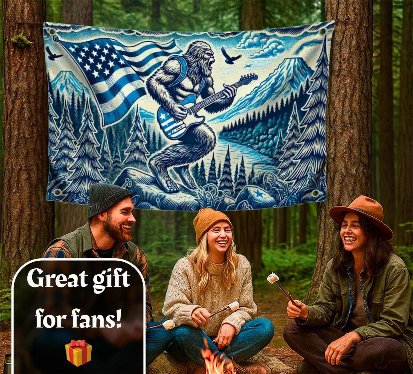 3x5 Ft Single Sided American Bigfoot Polyester Flag with 4 Brass Grommets - USA Decoration Musical Banner for Seasonal Outside or Outdoor