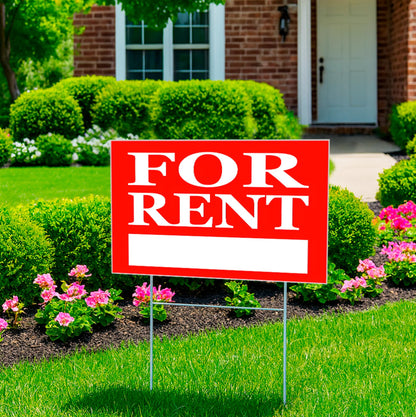 3X 12x8 inch For Rent Sign With H-Stakes Single Sided - Home for Rent Lawn Sign for Real Estate Agent, Homeowner.For Rent Rental House Shops Business