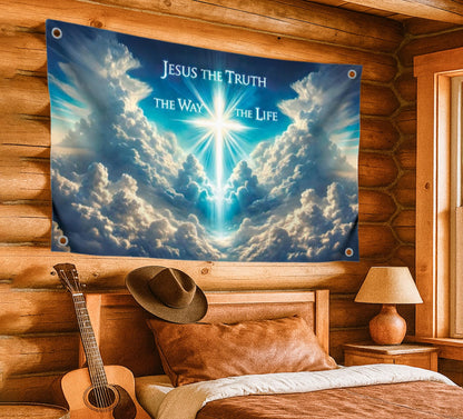 3x5 Feet Sky Flag with Quote '' Truth the Way the Life'' Poster for Home with Four Brass Grommets - Great College Decor - Single Sided Banner