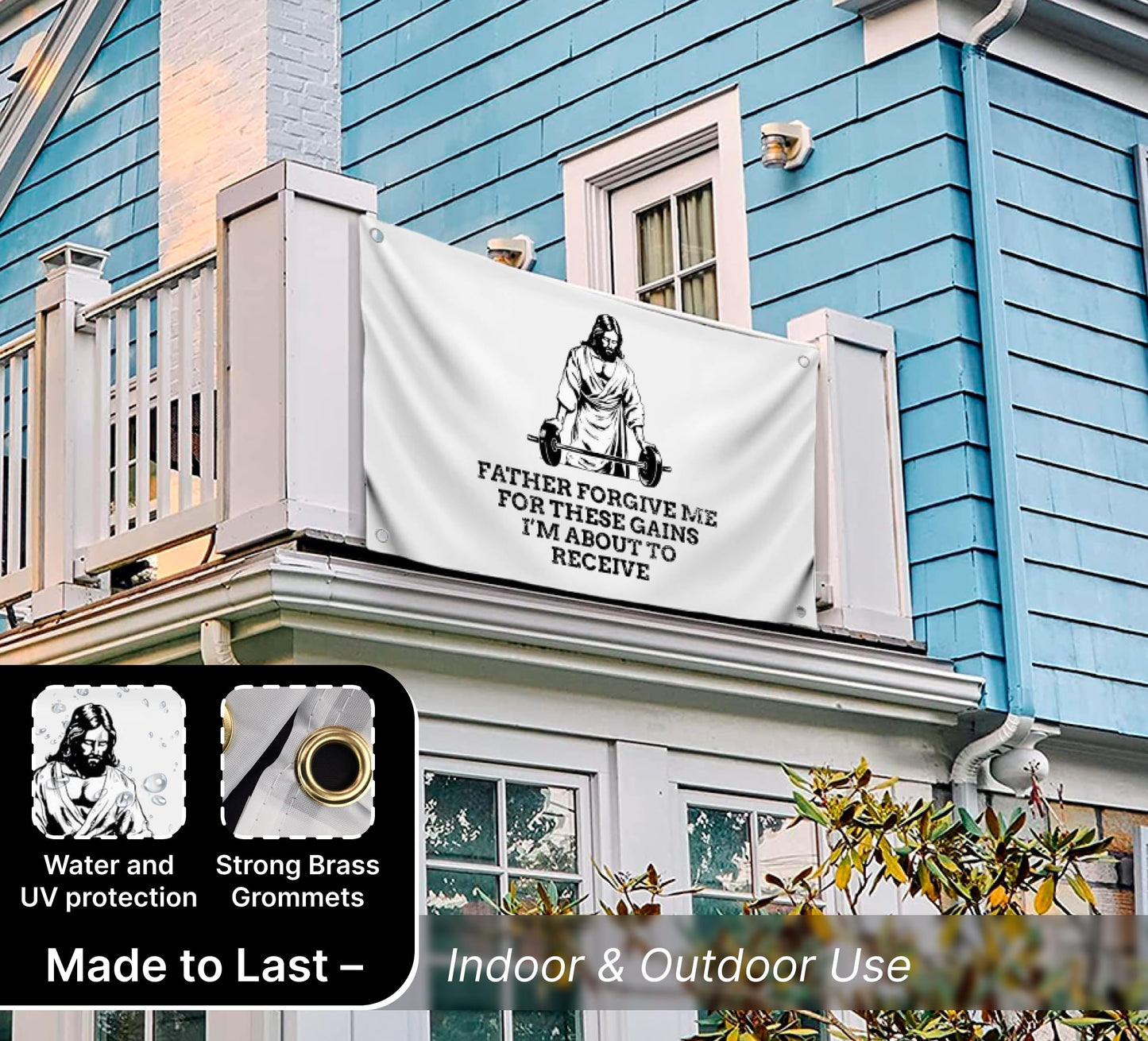 3x5 Ft Quote Polyester Flag "Father Forgive Me For These Gains I’m About To Receive" with 4 Grommets - Motivational Wall Single Sided Banner