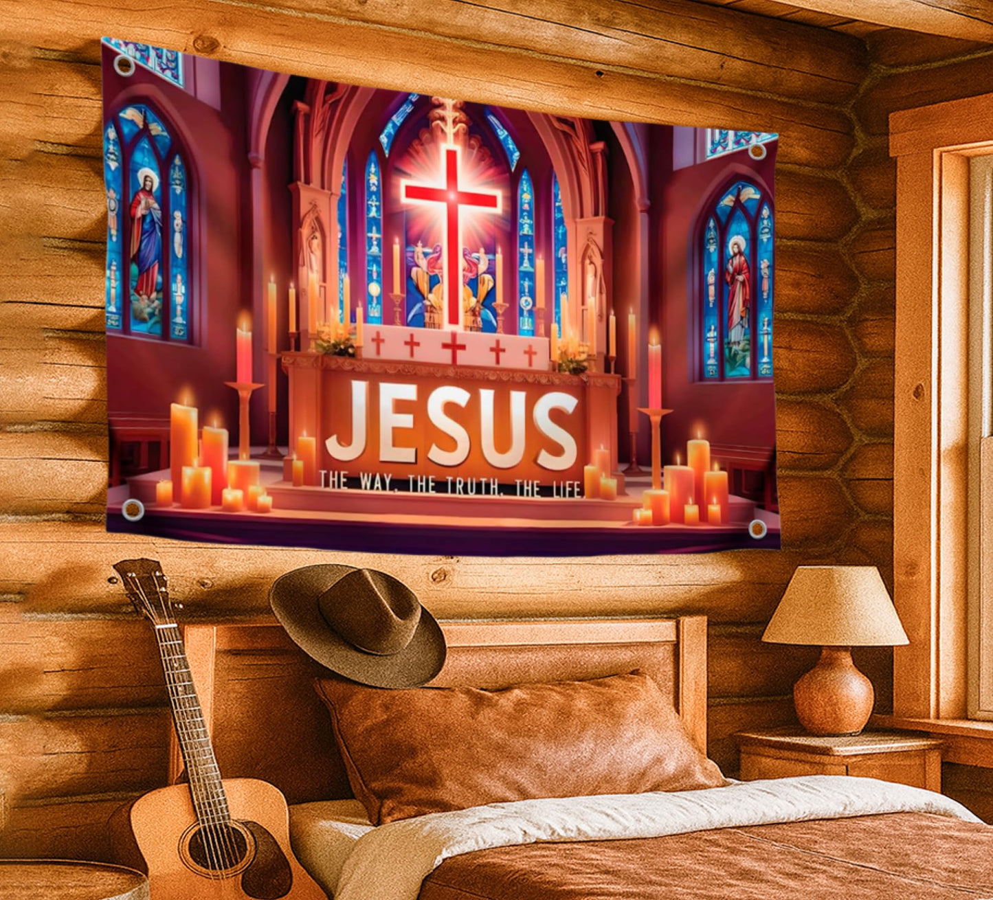 3x5 Feet Cross Polyester Flags "The Way - The Truth - The Life" with 4 Brass Grommets -  American Flags for Outside or Inside