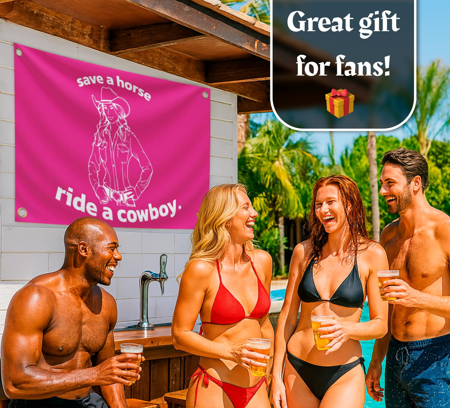 3x5 Feet Save a Horse Ride a Cowboy Flag - Pink College/Dorm Room Flags - Funny Man Cave Wall Banner with Brass Grommets for Teen Girl Bedroom Living
