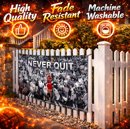 3x5 ft Never Quit Motivational Flag – Home Gym Wall Banner