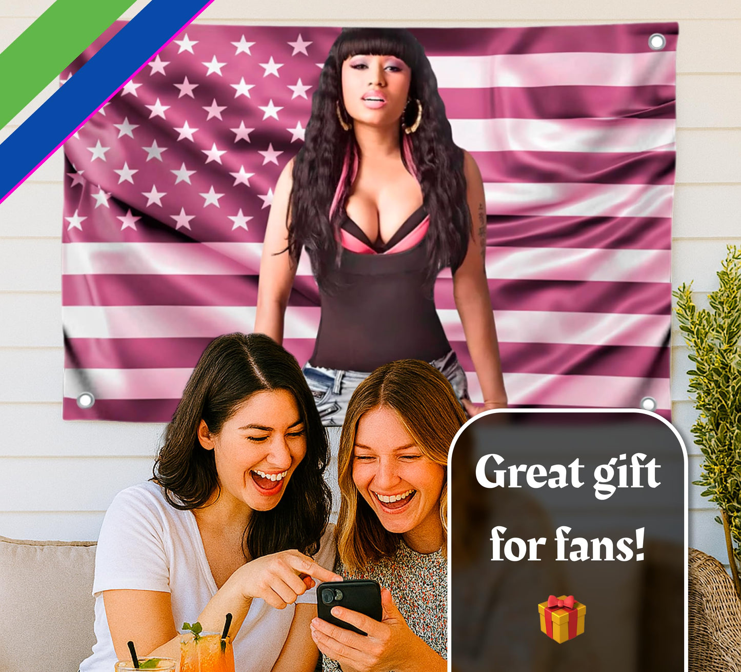 3x5 Ft Pink Niki American Flag - Barb USA Salute Single Sided Poster for Bedroom Living Room - Banner with 4 Brass Gromments