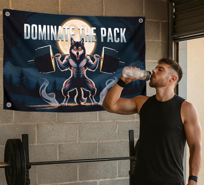 3x5 Feet Motivation Wolf Flag "Dominate The Pack" with Four Brass Grommets - Inspirational Banner with Cool Motivation - Motivational Gym Banner