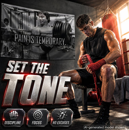 3x5 ft Schwarzenegger Pain Is Temporary Flag – Motivational Gym Banner