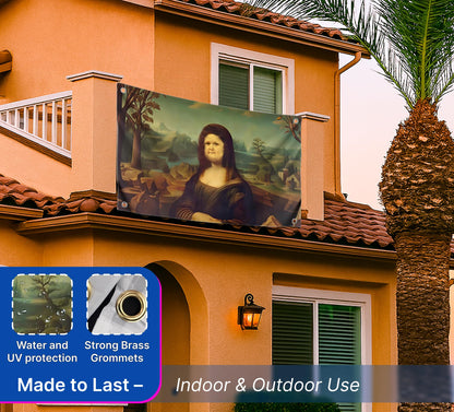 3x5 Ft Polyester Flag with 4 Brass Grommets - Mona Lisa Parody with Round Face - Art Meme Flags - Funny Decoration Poster for Home