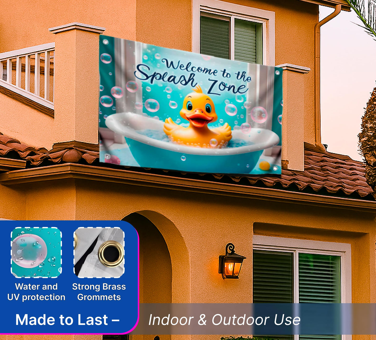 3x5 Feet Baby Duckling Polyester Flag Welcome To The Splash Zone with 4 Brass Grommets - Flag Duck with Shower for Wall Decoration