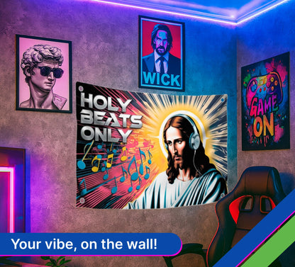 3x5 Feet Tapestry Polyester Flag "Holy Beats Only" with Four Brass Grommets - Tapestries for College Dorm Room Meme Banners Flags for Bedroom