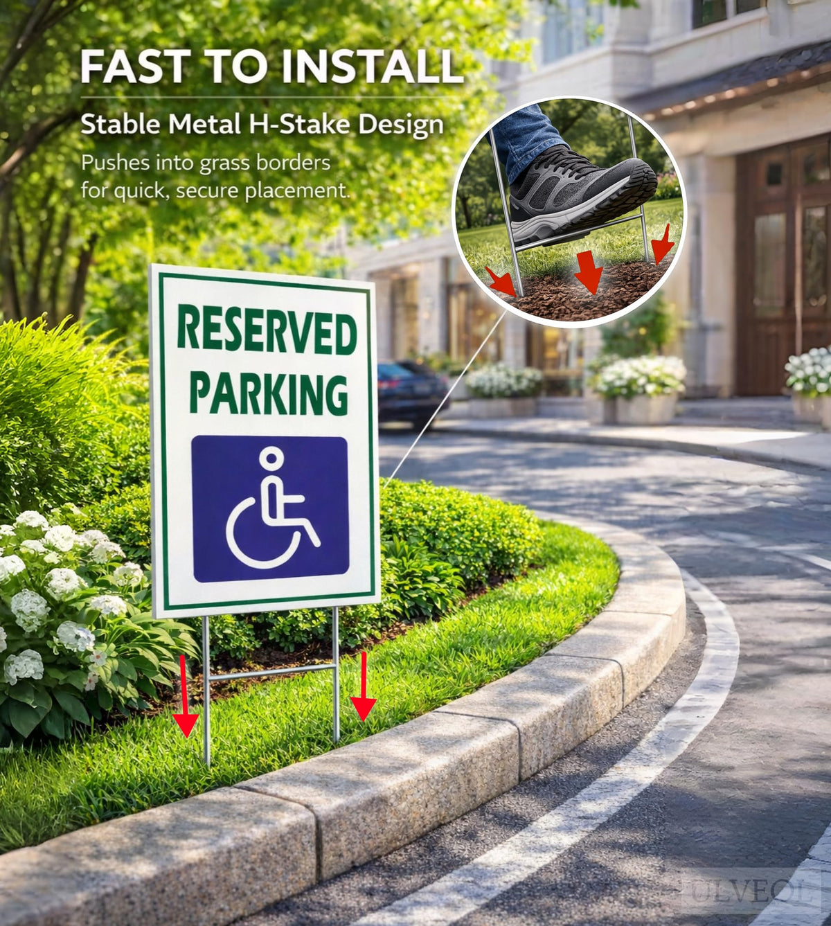12x8 in Reserved Parking Wheelchair Sign, Pack of 3 – Double-Sided with Metal Stakes