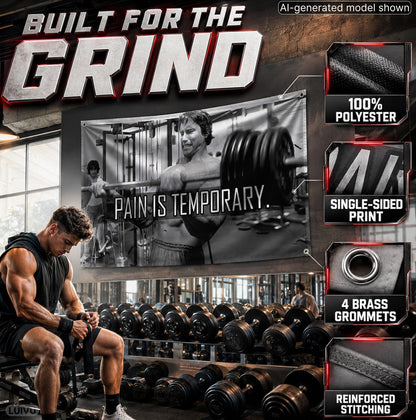 3x5 ft Schwarzenegger Pain Is Temporary Flag – Motivational Gym Banner