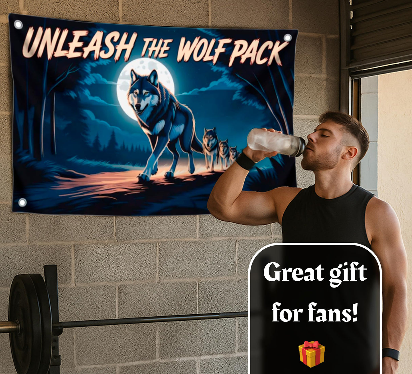 3x5 Feet Cool Wolf Quote Flag "Unleash the Wolf Pack" with 4 Brass Grommets - Flag with the Image of the Wolfes Pack for Wall Decoration