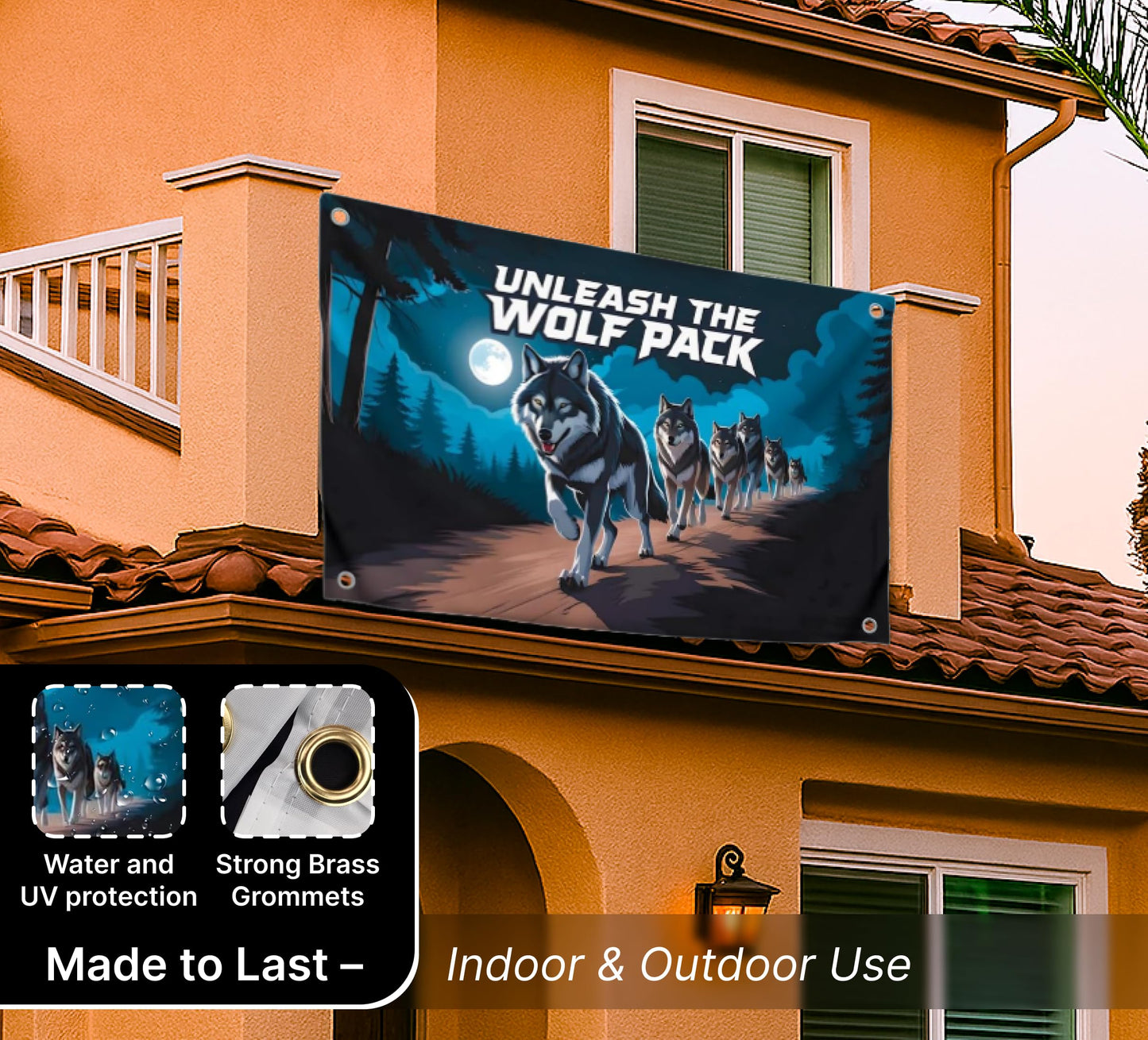 3x5 Feet Meme Wolf Pack Flag with Motivation Quote "Unleash the Wolf Pack" with Four Brass Grommets - Single Sided Great Flag