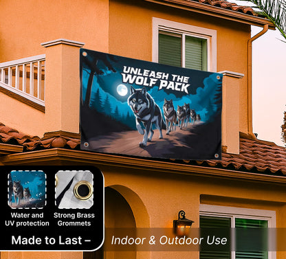 3x5 Feet Meme Wolf Pack Flag with Motivation Quote "Unleash the Wolf Pack" with Four Brass Grommets - Single Sided Great Flag