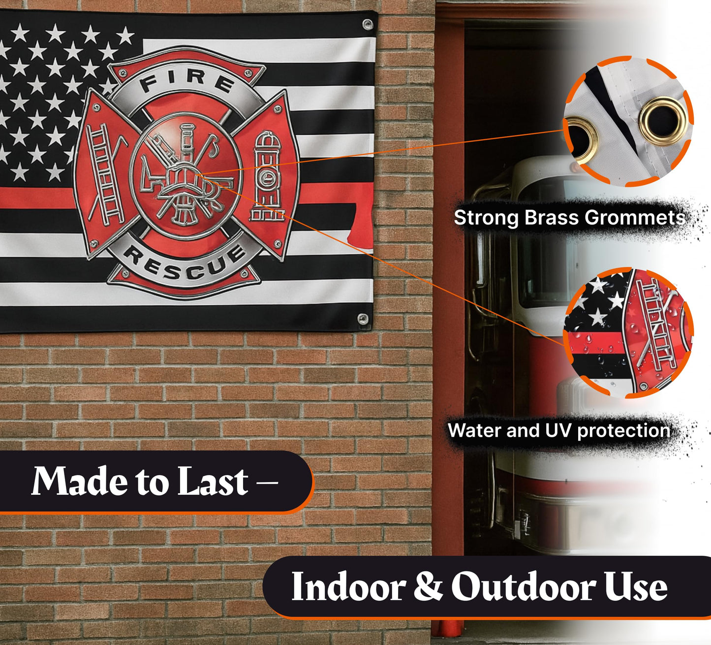 3x5 Feet Firefighter Polyester Flag with 4 Brass Grommets - Fire Department Thin Red Line American Single Sided Flag - Cross Firefighters Flags