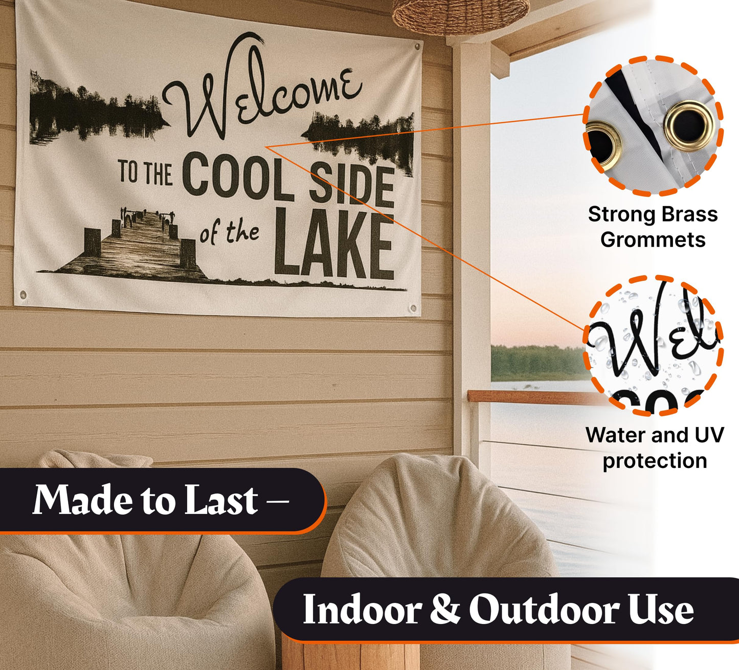 3x5 Feet Welcome to The Lake Polyester Flag with 4 Brass Grommets - Decorations House or Home Wall Flags for Indoor/Outdoor.Welcome Lake Funny Posters