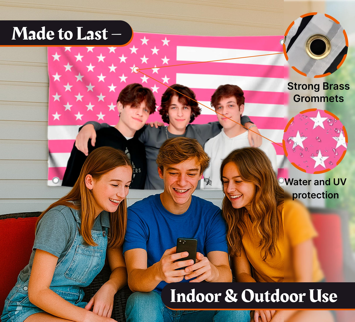 3x5 Feet Triplets American Single Sided Flag with 4 Brass Grommets - Funny Tapestry Pink Banners for Gifts - Bedroom College Dorm Concert Bar Musical