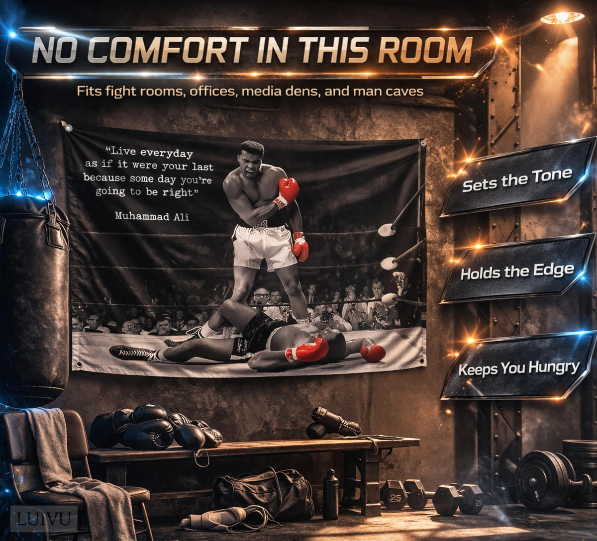 3x5 ft Male Ali Boxing Flag – Home Gym Motivational Banner
