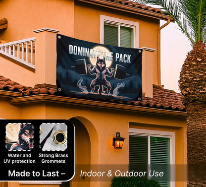 3x5 Feet Motivation Wolf Flag "Dominate The Pack" with Four Brass Grommets - Inspirational Banner with Cool Motivation - Motivational Gym Banner