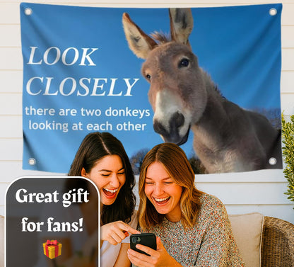 3x5 Feet Donkey Meme Single Sided Flag "Look Closely" with 4 Brass Grommets - Polyester Flags with Animals for Wall Decoration