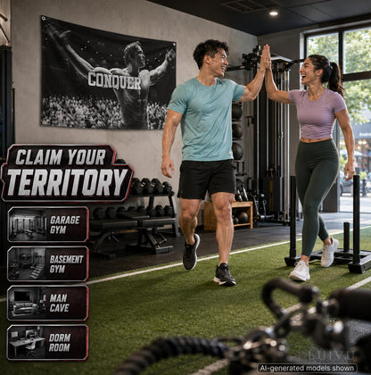 3x5 ft Schwarzenegger Conquer Flag – Motivational Gym Banner