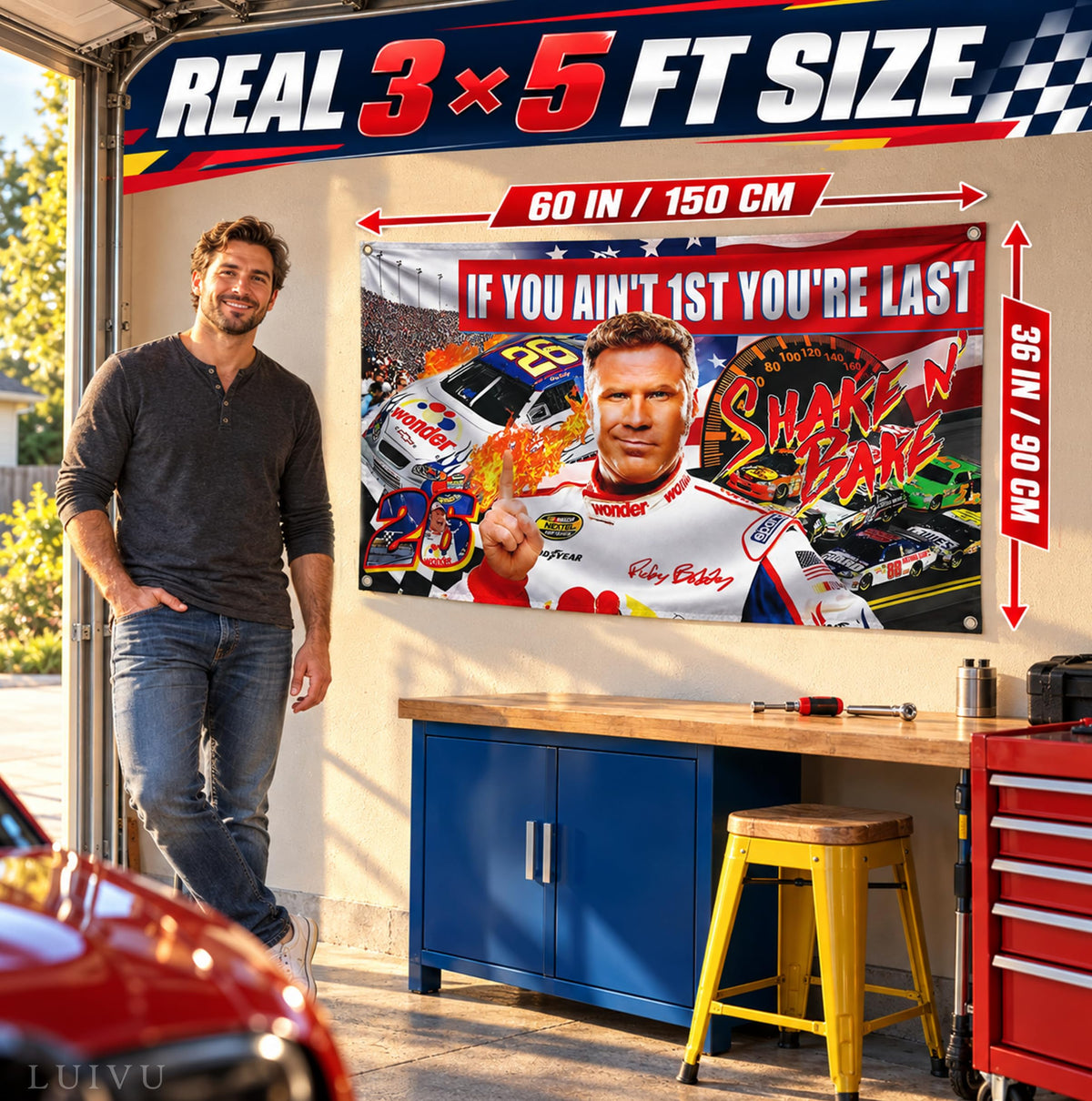 3x5 ft If You Ain't First You're Last Ricky Bobby Flag – Funny Man Cave & Dorm Banner