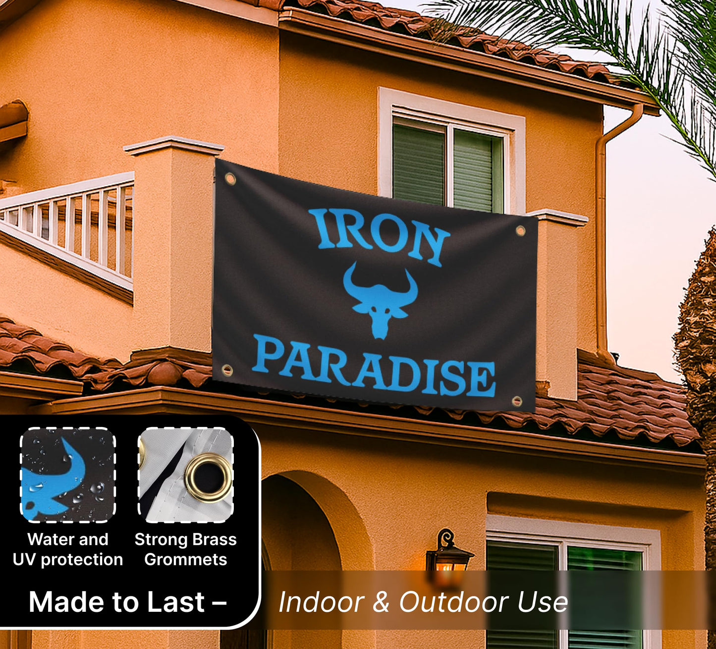 3x5 Ft Iron Paradise Polyester Flag with 4 Grommets - Banner Home Garden Decoration Wall Gym Single Sided Flag - Holiday Party Indoor Outdoor Decor
