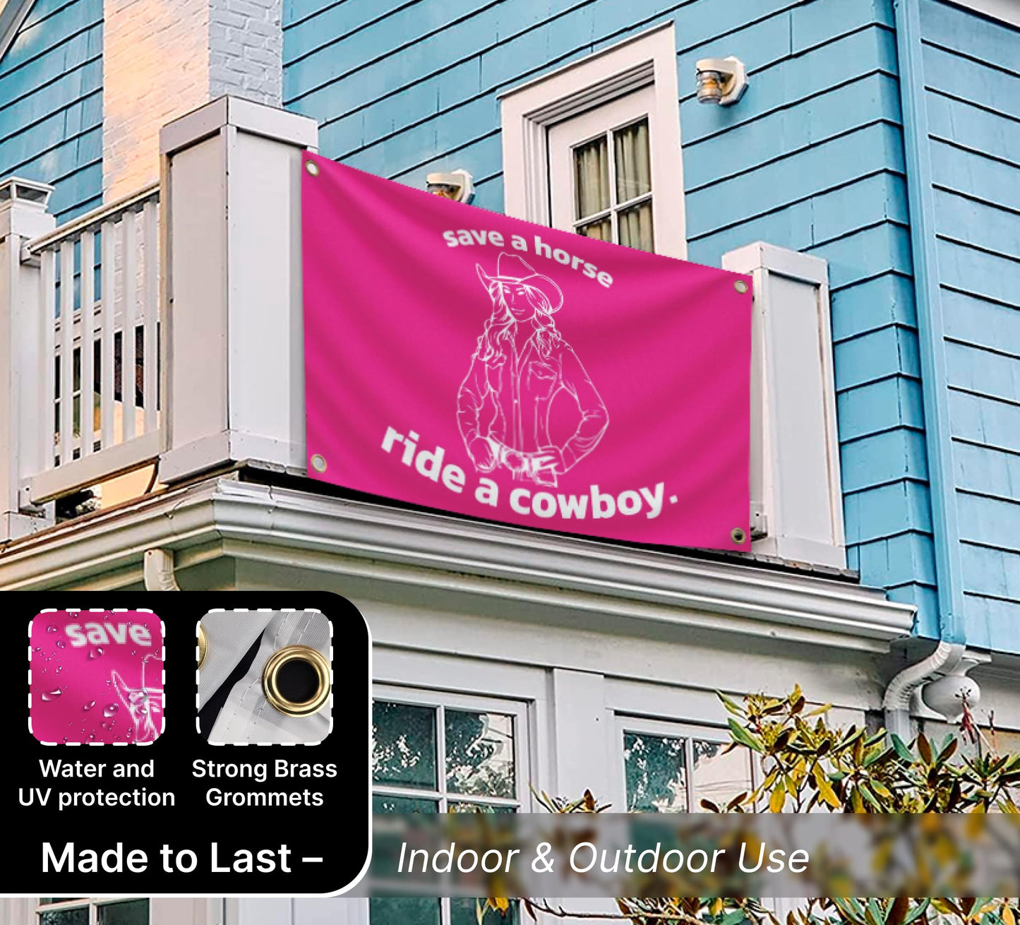 3x5 Feet Save a Horse Ride a Cowboy Flag - Pink College/Dorm Room Flags - Funny Man Cave Wall Banner with Brass Grommets for Teen Girl Bedroom Living