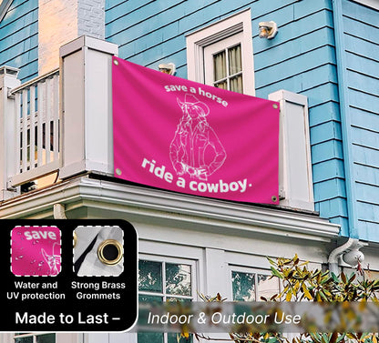 3x5 Feet Save a Horse Ride a Cowboy Flag - Pink College/Dorm Room Flags - Funny Man Cave Wall Banner with Brass Grommets for Teen Girl Bedroom Living