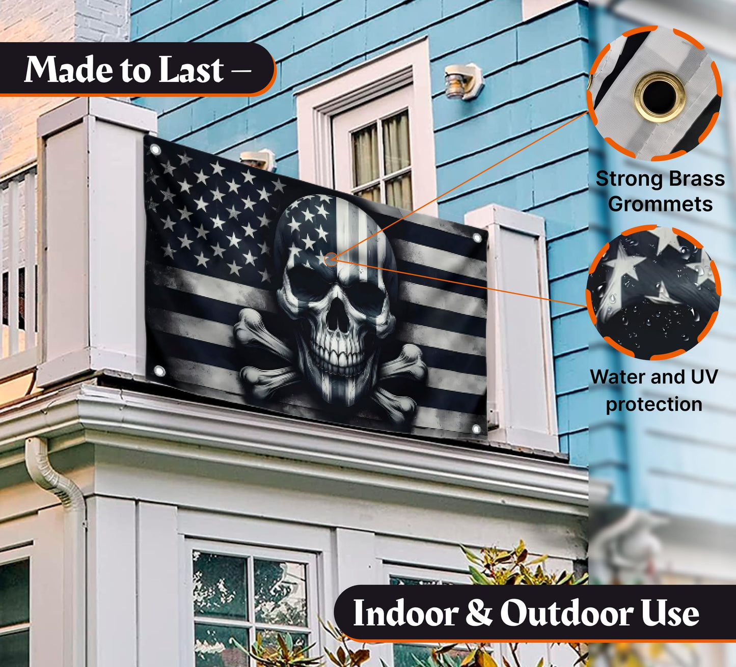 3x5 Feet Skull And Crossbones Polyester Flag with 4 Brass Grommets - American Pirate Banner For Man Cave - Black and White Grey American Single Sided