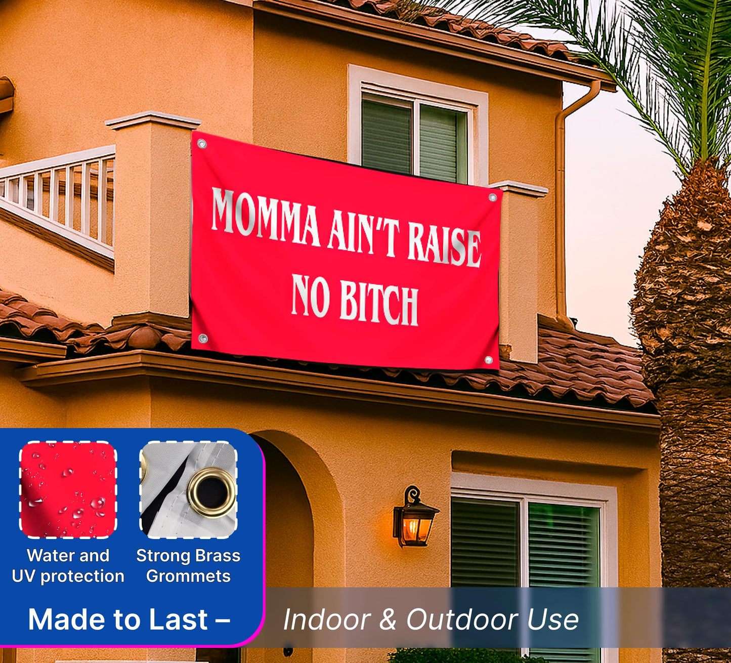 3x5 Feet Momma Ain't Raise No B-itch Polyester Flag with 4 Brass Grommets - Funny Tapestry Boys Wall Hanging Single Sided Flags - College Gifts