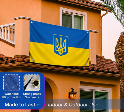 3x5 Feet Ukrainian Flag with 4 Brass Grommets - Country Flag for Wall Decoration - Polyester Flags for House Yard Garden. Ukraine Single Sided Banners