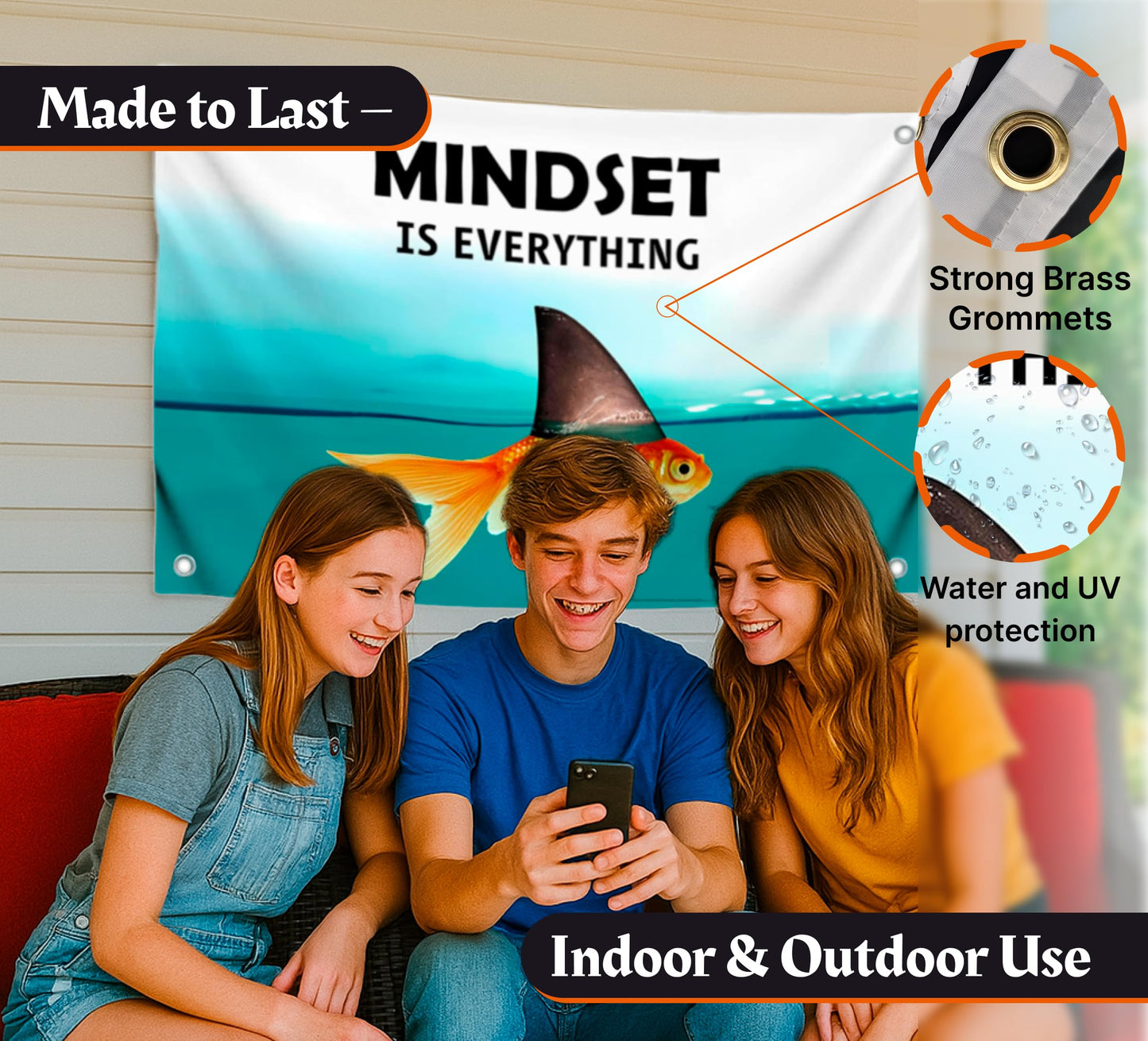 3x5 Ft Motivational Polyester Flag Mindset is Everything with 4 Grommets - Wall Art Single Sided Poster for Home or Office - Inspirational Wall Decor