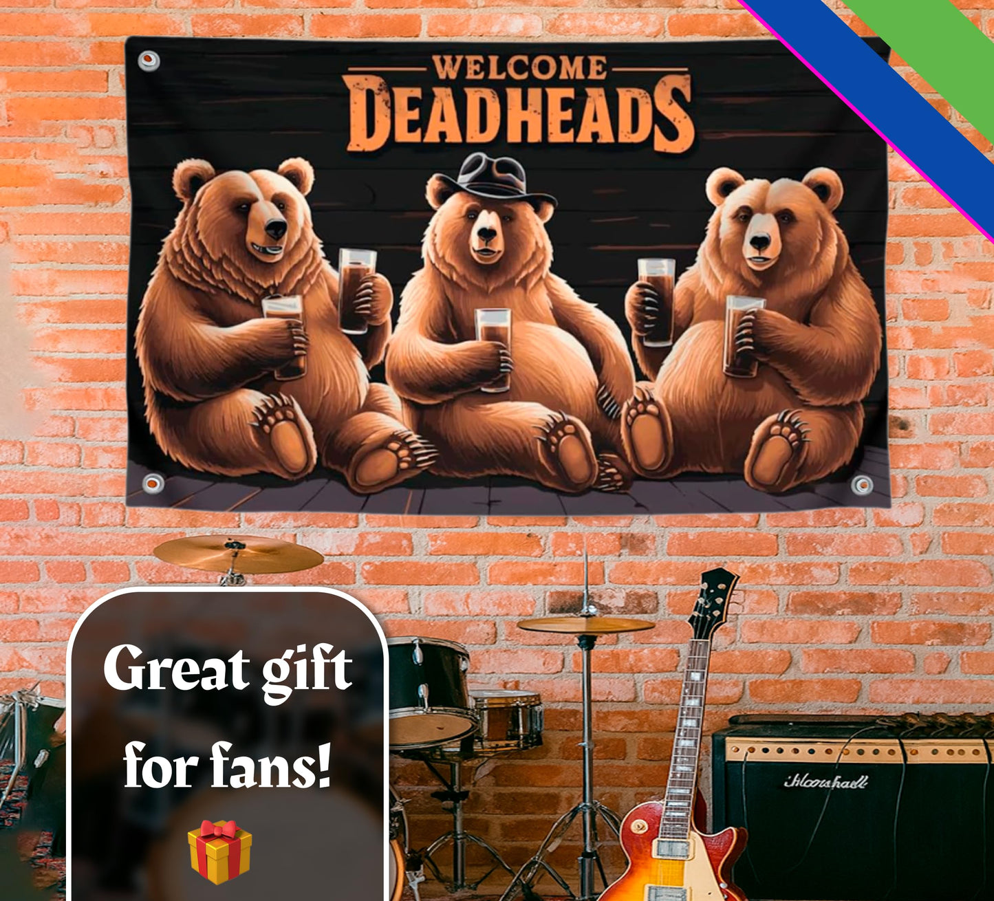 3x5 Feet Bears Polyester Flag Welcome Deadheads with Four Brass Grommets - Rock Music Banner for Garden Party - Banners with Three Bear for Wall