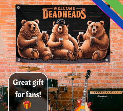 3x5 Feet Bears Polyester Flag Welcome Deadheads with Four Brass Grommets - Rock Music Banner for Garden Party - Banners with Three Bear for Wall