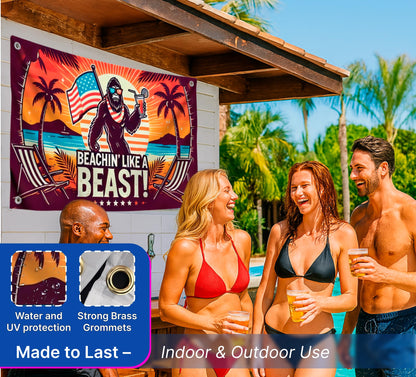 3x5 Feet American Summer Polyester Flag "Beachin Like A Beast!" with 4 Brass Grommets - USA Decoration Holliday Banner for Seasonal Outside or Outdoor