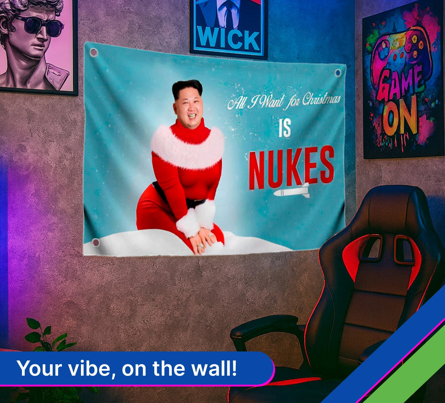 3x5 Ft Kim Meme Polyester Flag with Four Brass Grommets - Single Sided Banner All I Want for Christmas is Nukes - Funny Flag for College Party