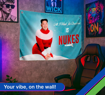 3x5 Ft Kim Meme Polyester Flag with Four Brass Grommets - Single Sided Banner All I Want for Christmas is Nukes - Funny Flag for College Party