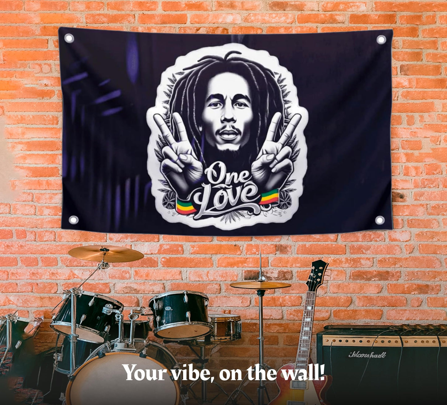 3x5 Feet Marley Wall Hanging Tapestry Flag with One Love with Four Brass Grommets - Aesthetic Rasta Stoners Tapastry - Hippie Decorations Posters