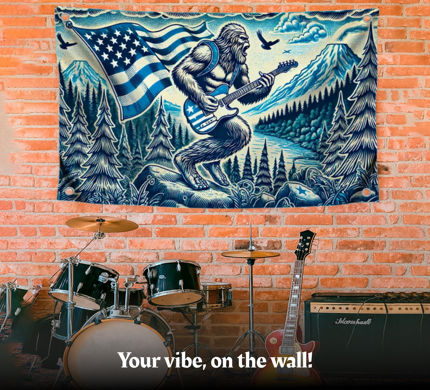 3x5 Ft Single Sided American Bigfoot Polyester Flag with 4 Brass Grommets - USA Decoration Musical Banner for Seasonal Outside or Outdoor