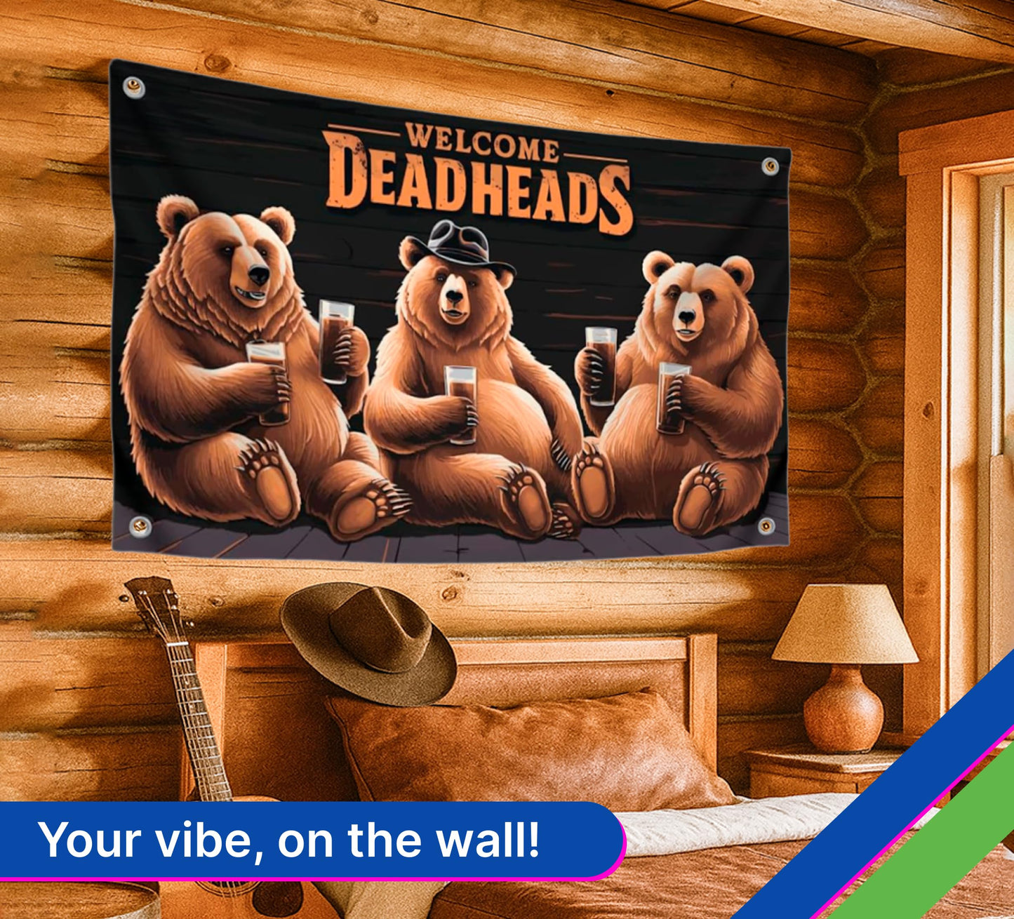 3x5 Feet Bears Polyester Flag Welcome Deadheads with Four Brass Grommets - Rock Music Banner for Garden Party - Banners with Three Bear for Wall