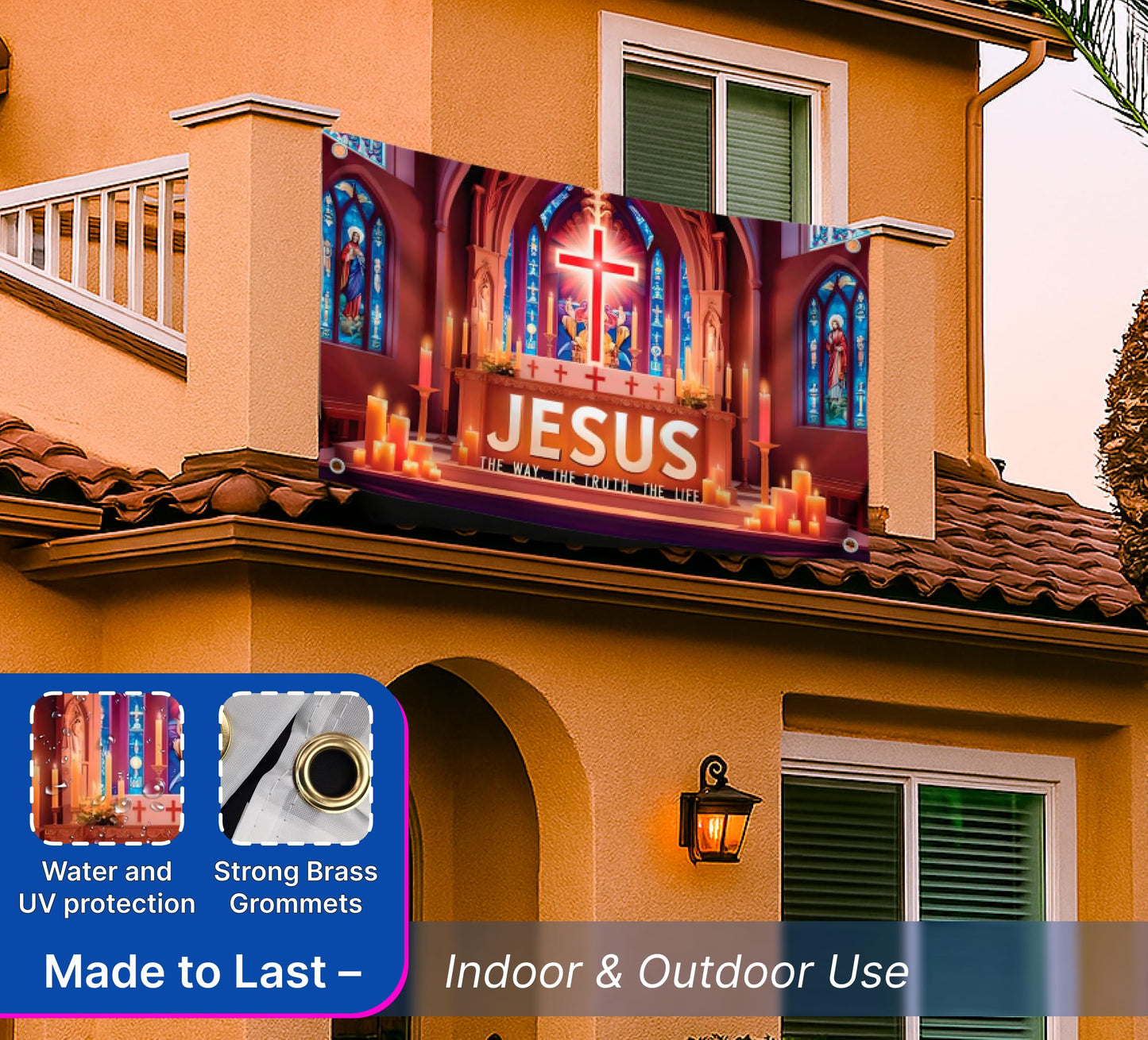 3x5 Feet Cross Polyester Flags "The Way - The Truth - The Life" with 4 Brass Grommets -  American Flags for Outside or Inside